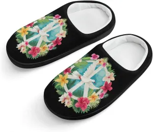 Peace Sign Dove White Pigeon Bird Kids Toddler Cotton Slippers Slip-on House Shoes for Bedroom Indoor Outdoor