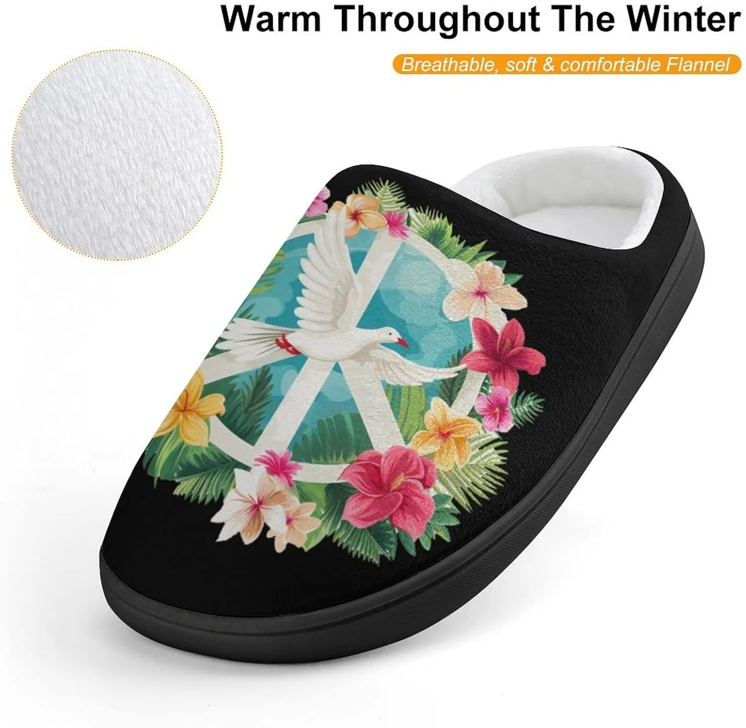 Peace Sign Dove White Pigeon Bird Kids Toddler Cotton Slippers Slip-on House Shoes for Bedroom Indoor Outdoor