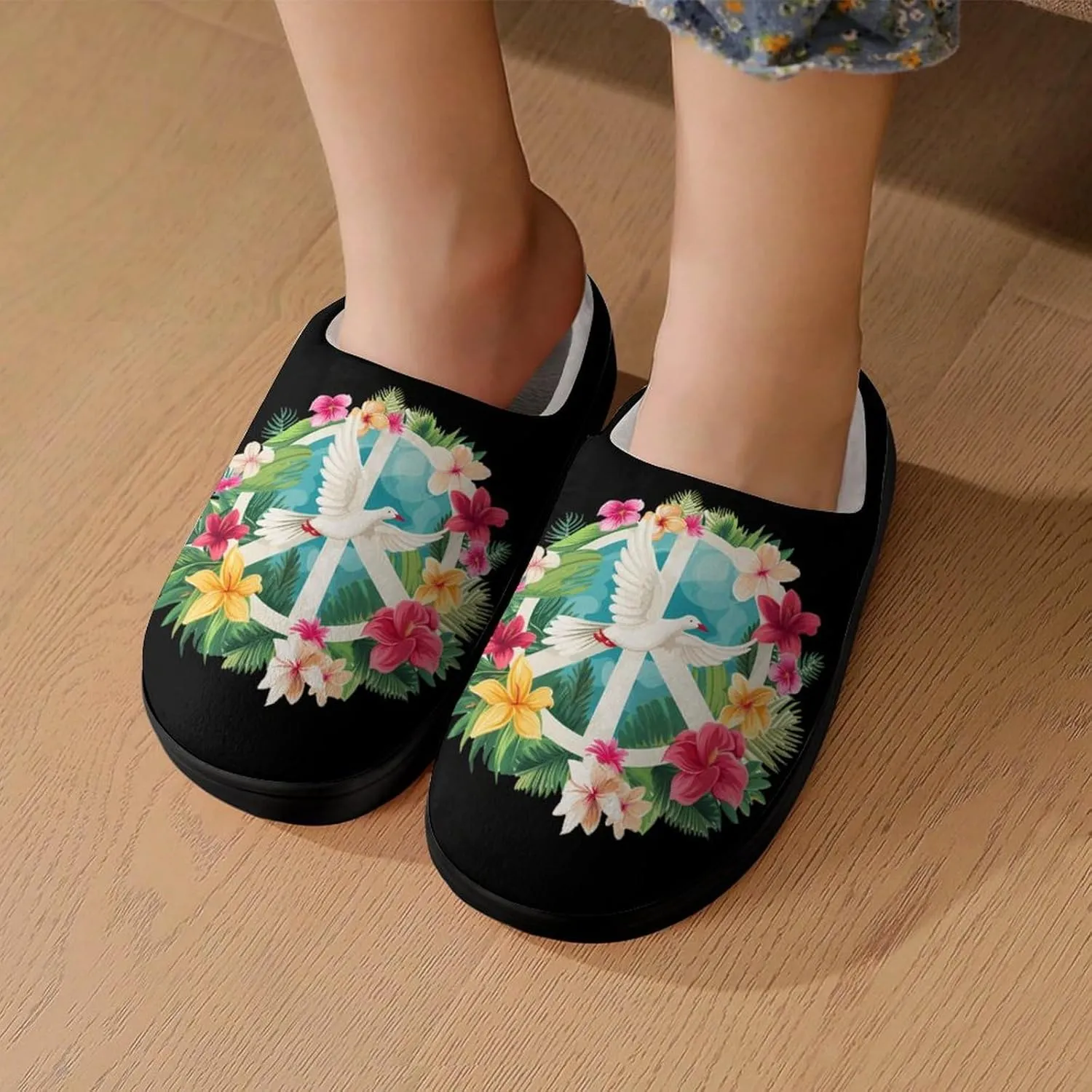 Peace Sign Dove White Pigeon Bird Kids Toddler Cotton Slippers Slip-on House Shoes for Bedroom Indoor Outdoor