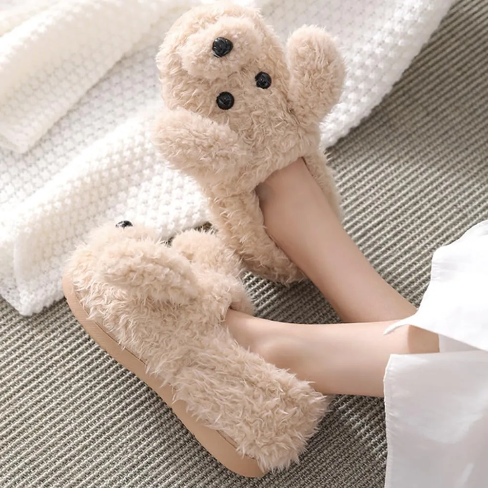 PENINSULA LOVE Fuzzy Animal Dog Slippers Women Memory Foam Soft Plush House Slippers Cute Teddy Fleece Shoes for Indoor Outdoor