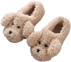 PENINSULA LOVE Fuzzy Animal Dog Slippers Women Memory Foam Soft Plush House Slippers Cute Teddy Fleece Shoes for Indoor Outdoor