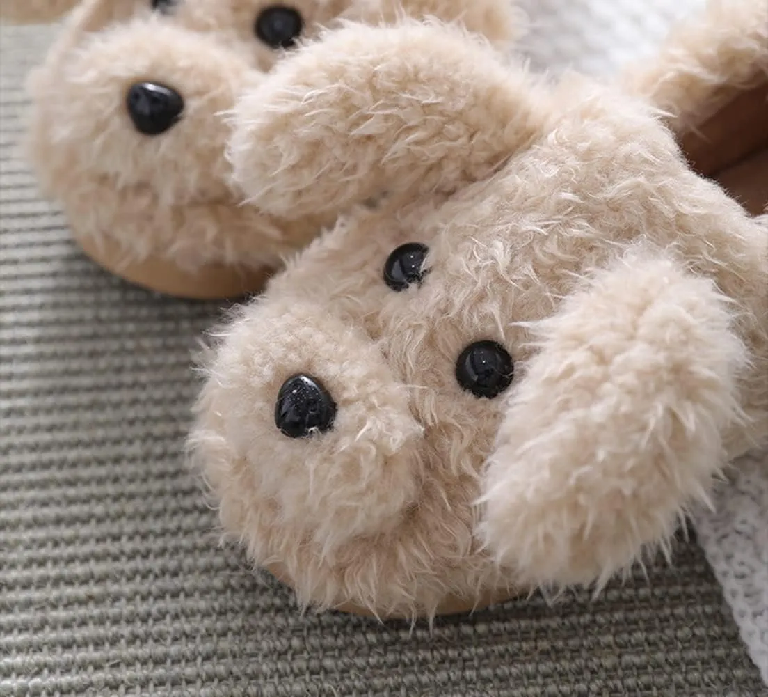 PENINSULA LOVE Fuzzy Animal Dog Slippers Women Memory Foam Soft Plush House Slippers Cute Teddy Fleece Shoes for Indoor Outdoor