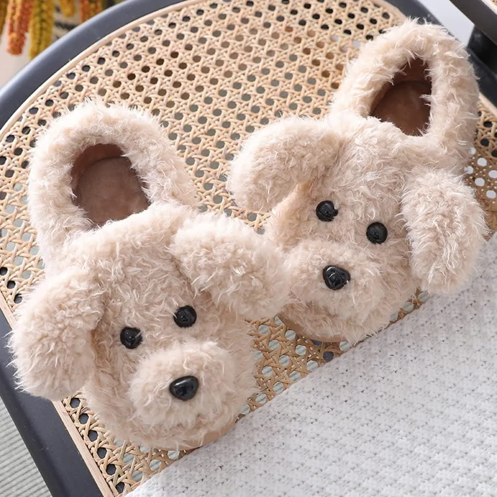 PENINSULA LOVE Fuzzy Animal Dog Slippers Women Memory Foam Soft Plush House Slippers Cute Teddy Fleece Shoes for Indoor Outdoor