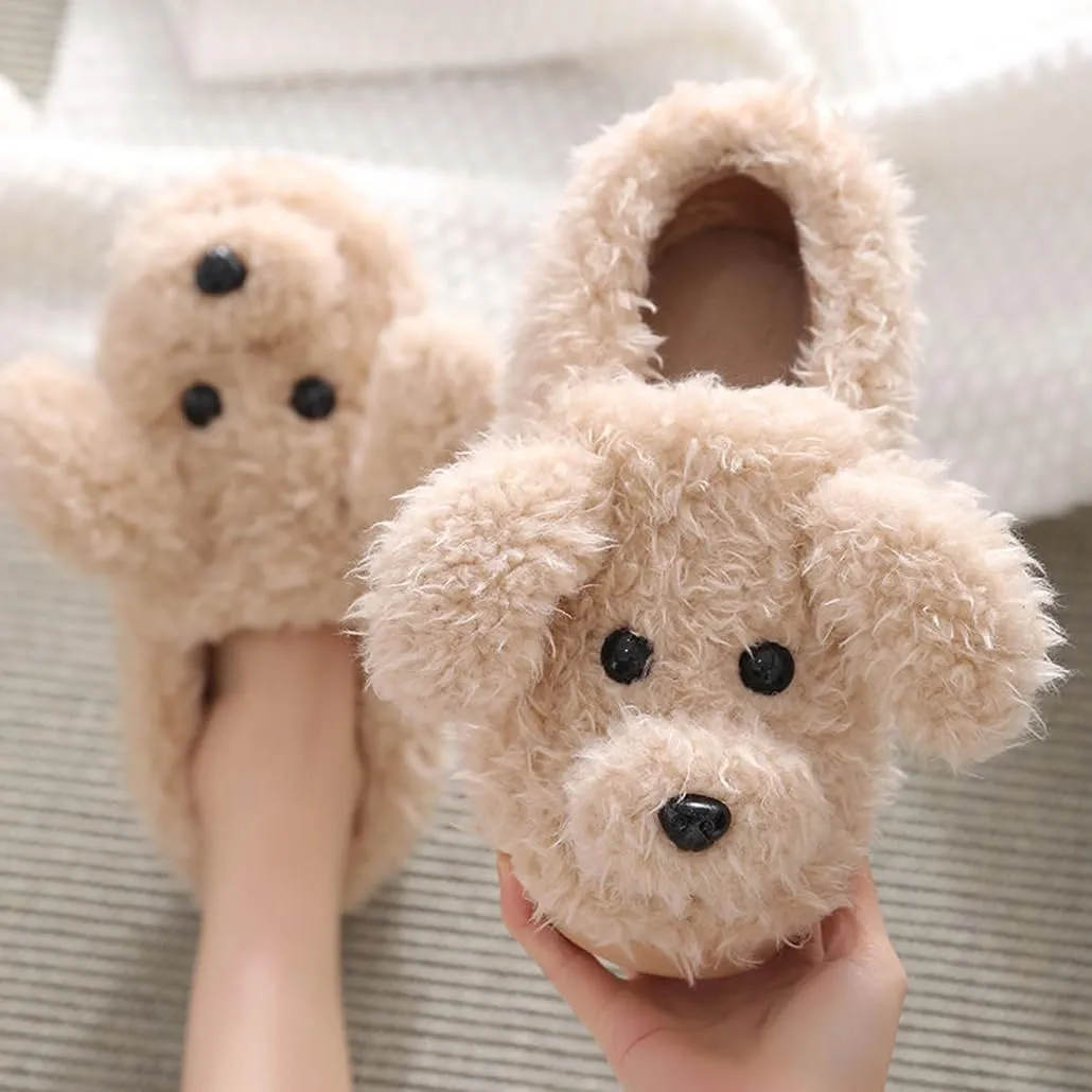 PENINSULA LOVE Fuzzy Animal Dog Slippers Women Memory Foam Soft Plush House Slippers Cute Teddy Fleece Shoes for Indoor Outdoor