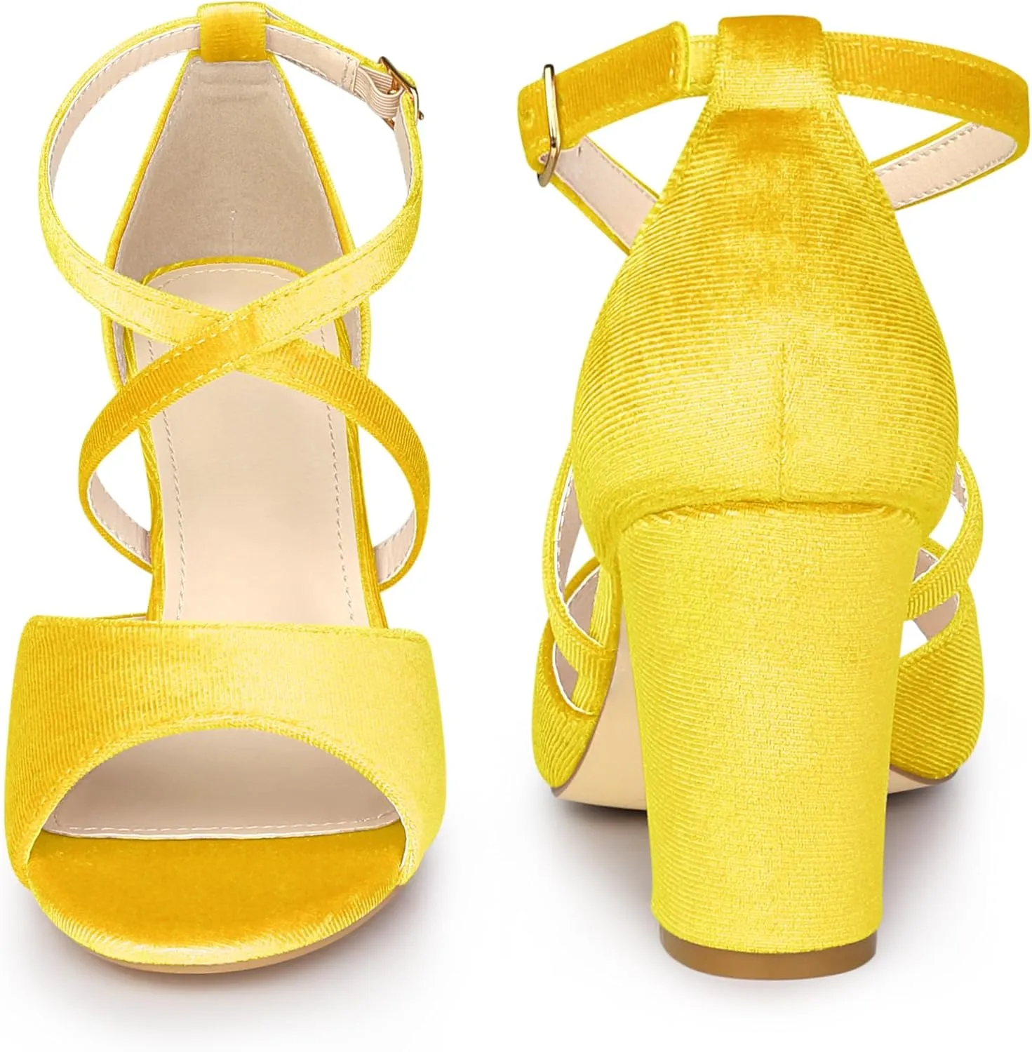 Perphy Cross Strap Velvet Block Heel Sandals for Women
