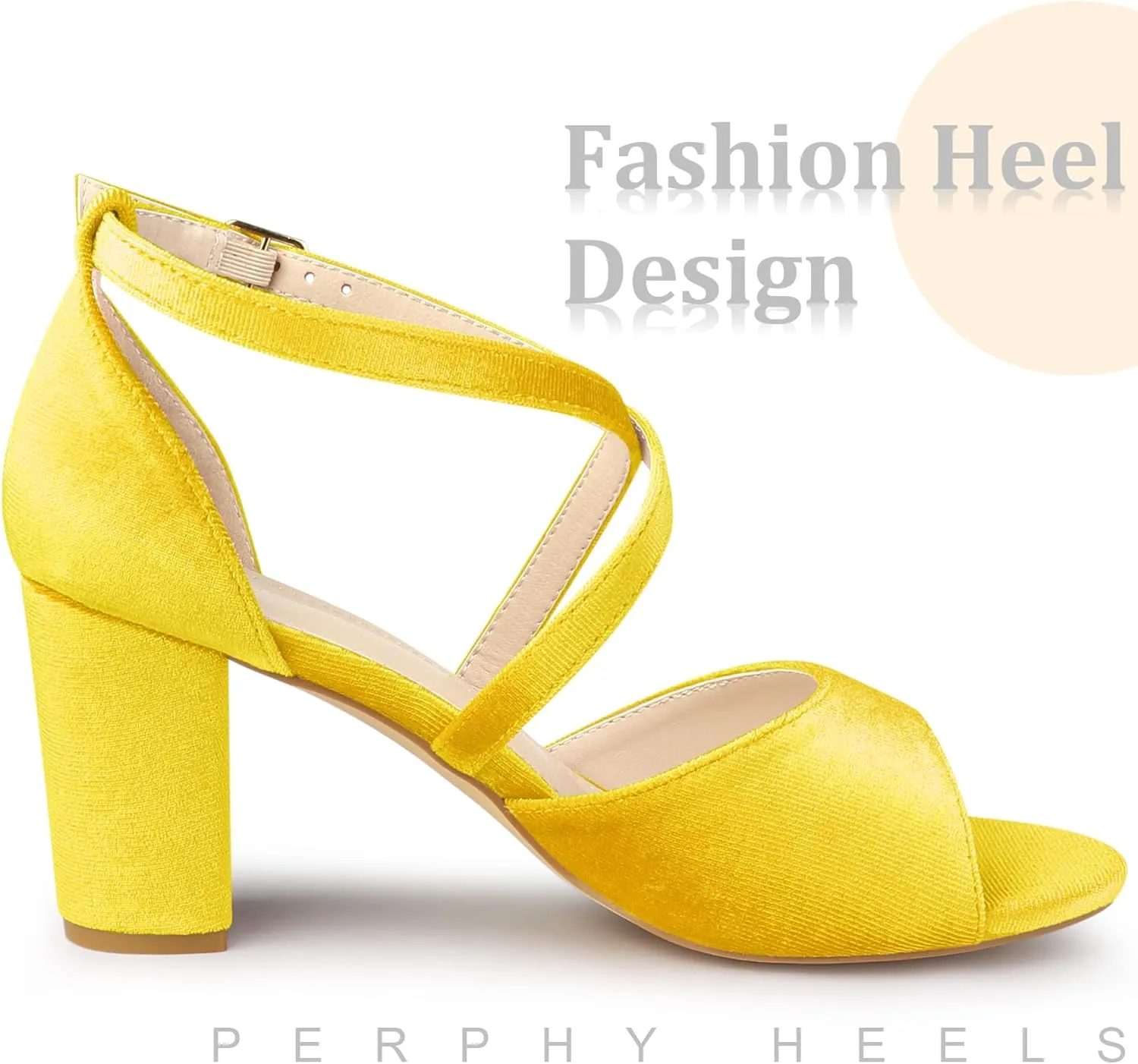 Perphy Cross Strap Velvet Block Heel Sandals for Women