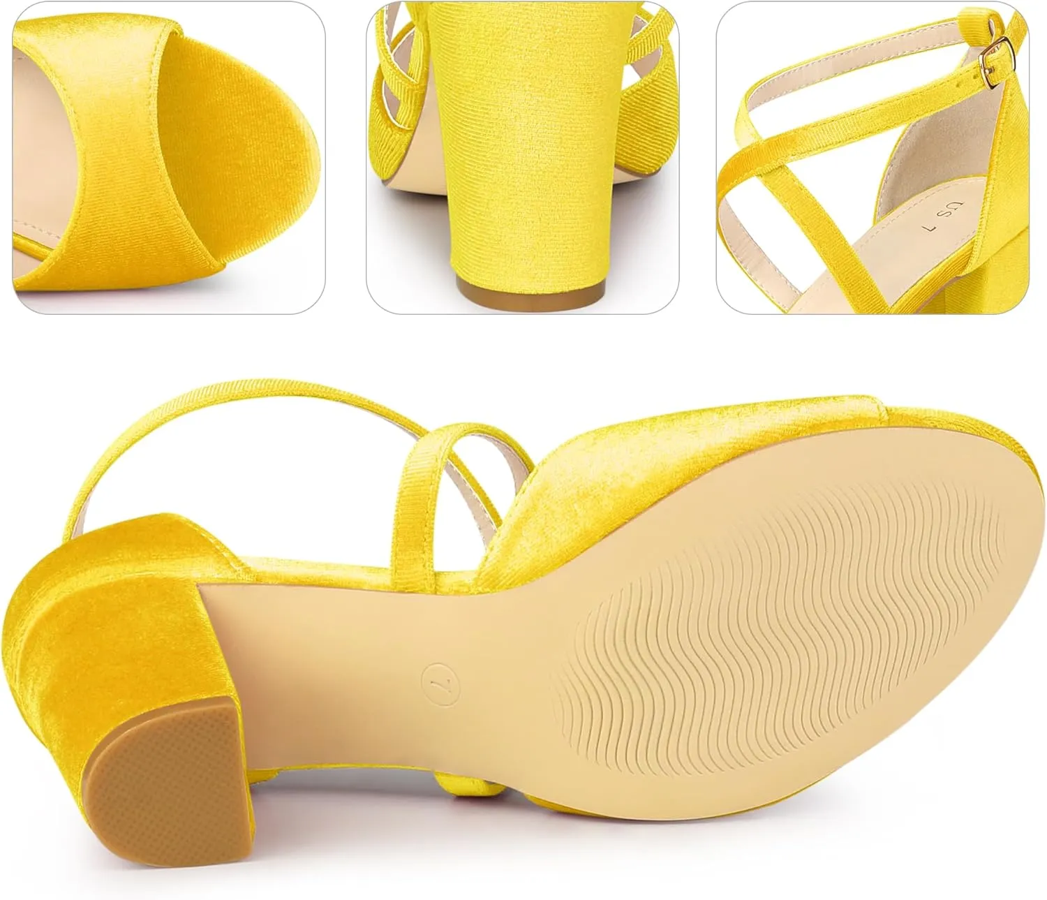 Perphy Cross Strap Velvet Block Heel Sandals for Women