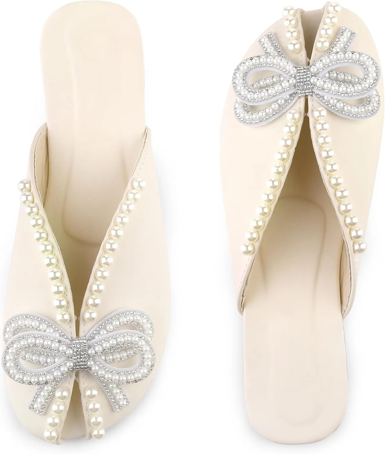 Perphy Floral Printed Peep Toe Slip on Pearl Flat Shoes Slides Mules for Women