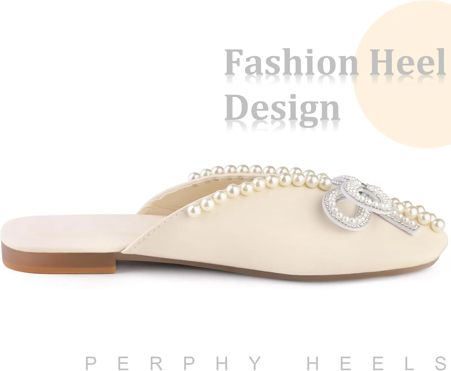 Perphy Floral Printed Peep Toe Slip on Pearl Flat Shoes Slides Mules for Women