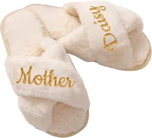 Personalized Fluffy Slippers for Women – Custom Bridal Slippers, Customized Slippers with Name，Bridesmaid Gifts，Wedding Party Gifts，Easter and Mother's Day Gifts
