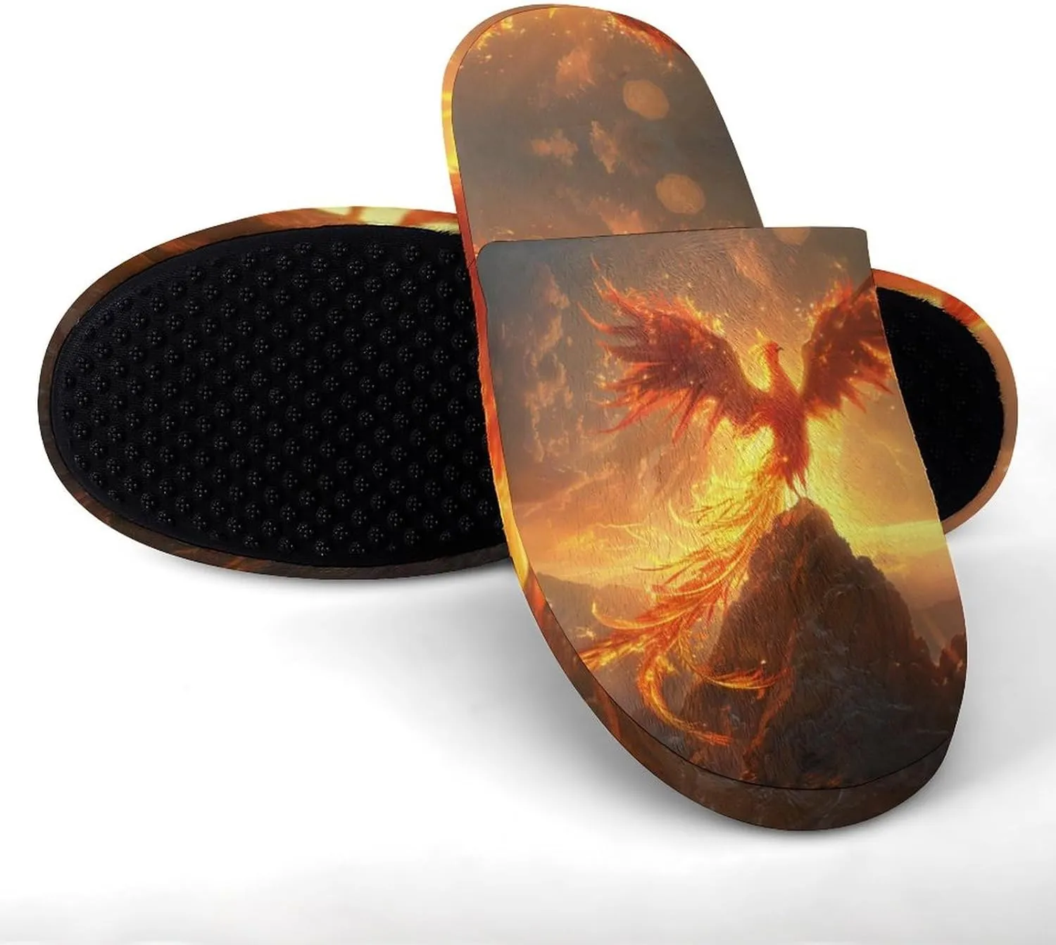 Phoenix Bird with Flames Flannel Cotton Slippers Anti-Skid Indoor Outdoor Slippers Closed Toe Slip-on House Shoes