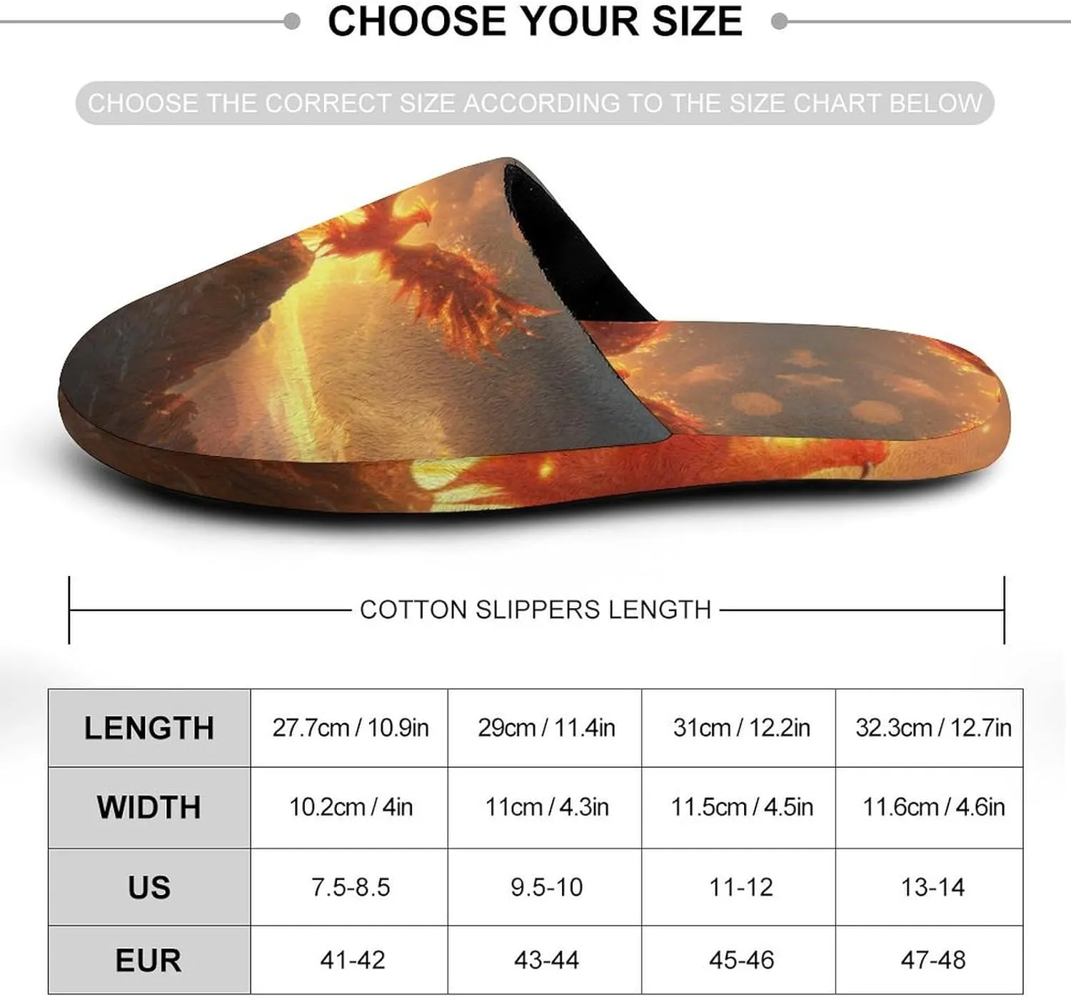 Phoenix Bird with Flames Flannel Cotton Slippers Anti-Skid Indoor Outdoor Slippers Closed Toe Slip-on House Shoes