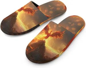 Phoenix Bird with Flames Flannel Cotton Slippers Anti-Skid Indoor Outdoor Slippers Closed Toe Slip-on House Shoes