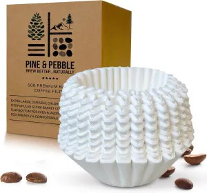 Pine & Pebble™ 12-Cup Commercial Coffee Filters – 500 Count | Premium Tall-Sided Disposable Basket Filters (9.84” x 4.33”) | Fits BUNN & Large 12-Cup Brewers | Ideal for Home & Café Use