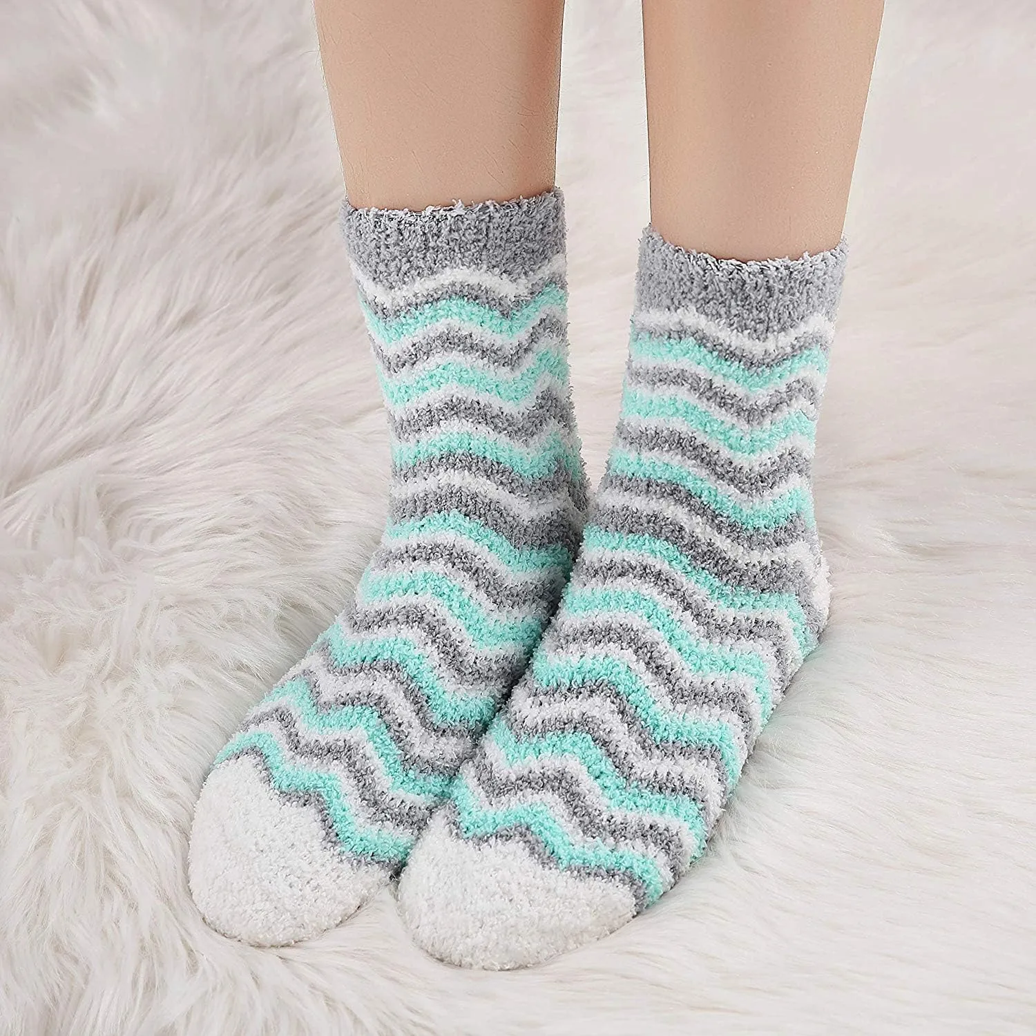 Plush Slipper Socks Women - Colorful Warm Fuzzy Crew Socks Cozy Soft for Winter Indoor