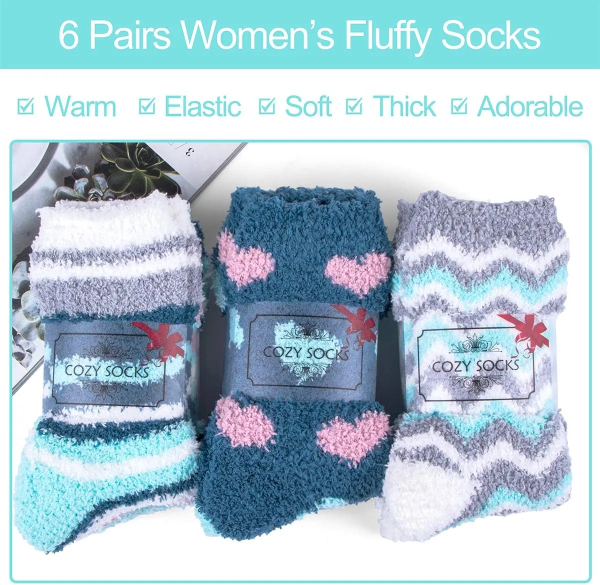 Plush Slipper Socks Women - Colorful Warm Fuzzy Crew Socks Cozy Soft for Winter Indoor