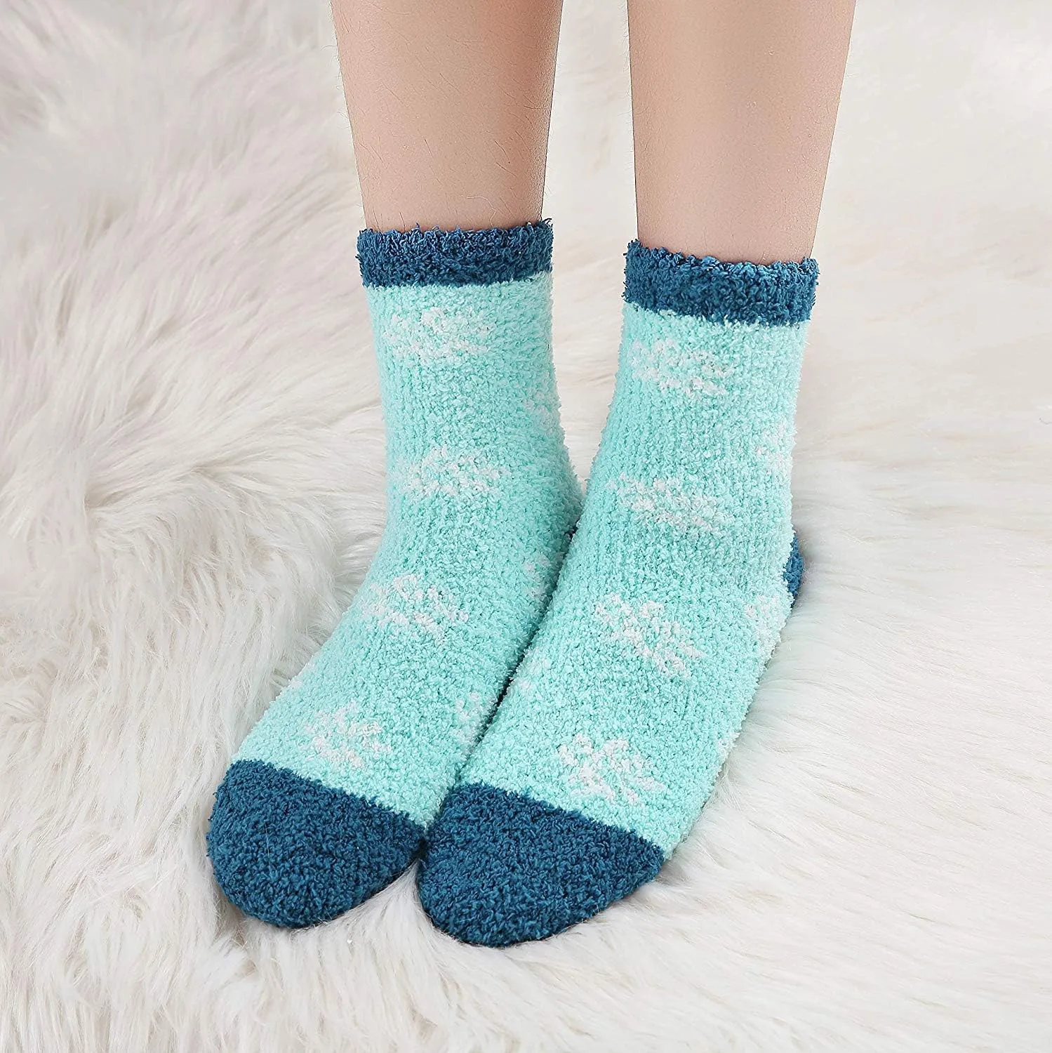 Plush Slipper Socks Women - Colorful Warm Fuzzy Crew Socks Cozy Soft for Winter Indoor