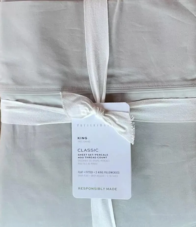 Pottery Barn Classic 400 Thread Count Sheet Set~King~*Gray*~
