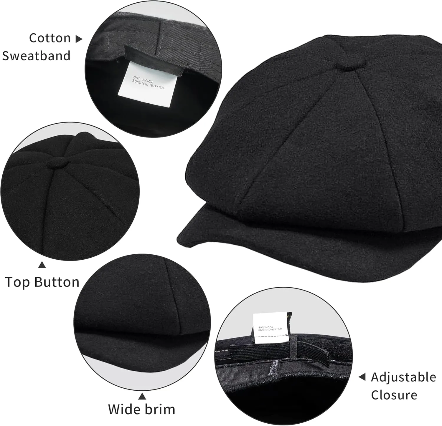 POUDAY Newsboy Cap for Men - Irish Newsies Cabbie Hat - Flat Winter Hat