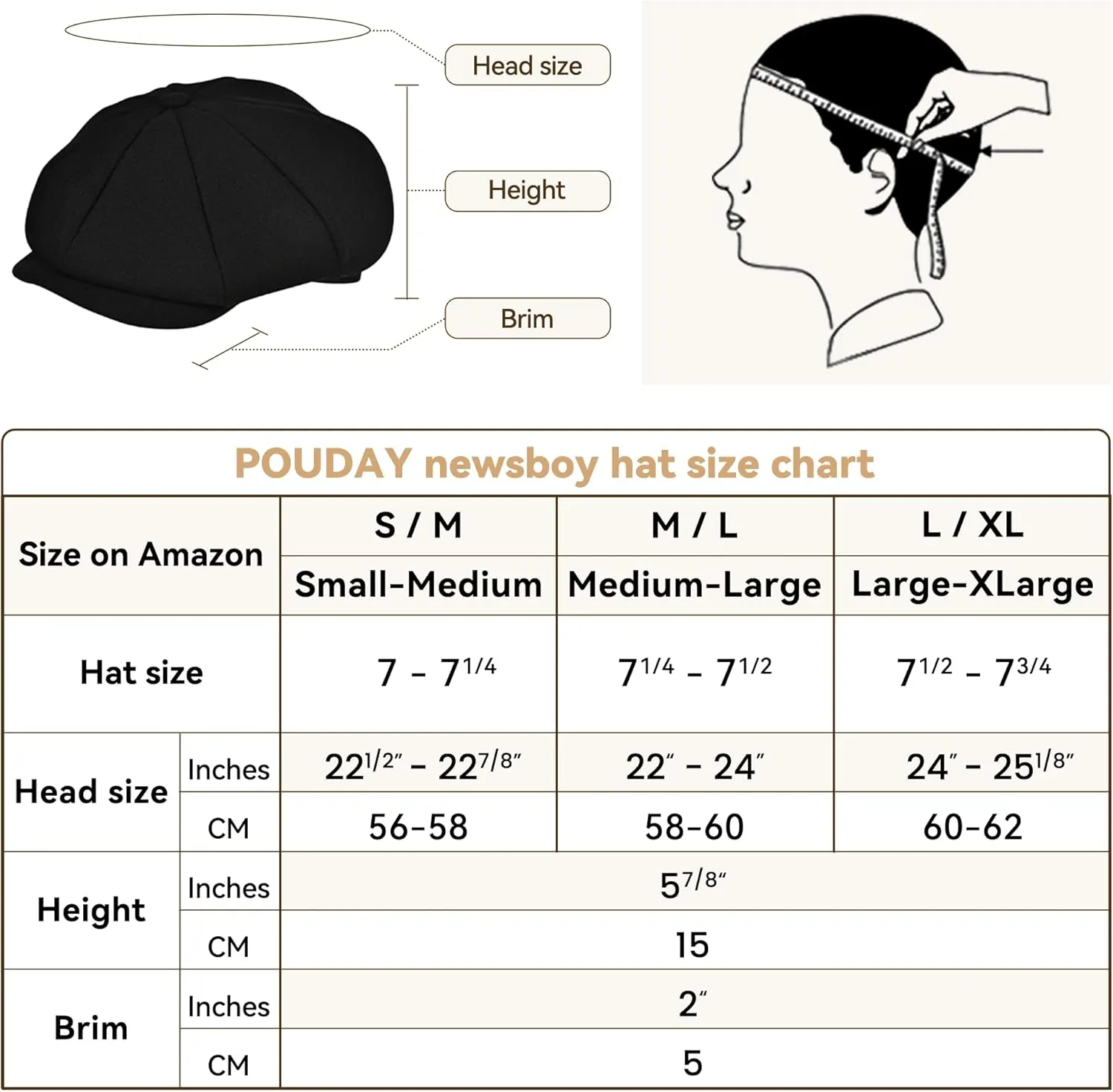POUDAY Newsboy Cap for Men - Irish Newsies Cabbie Hat - Flat Winter Hat