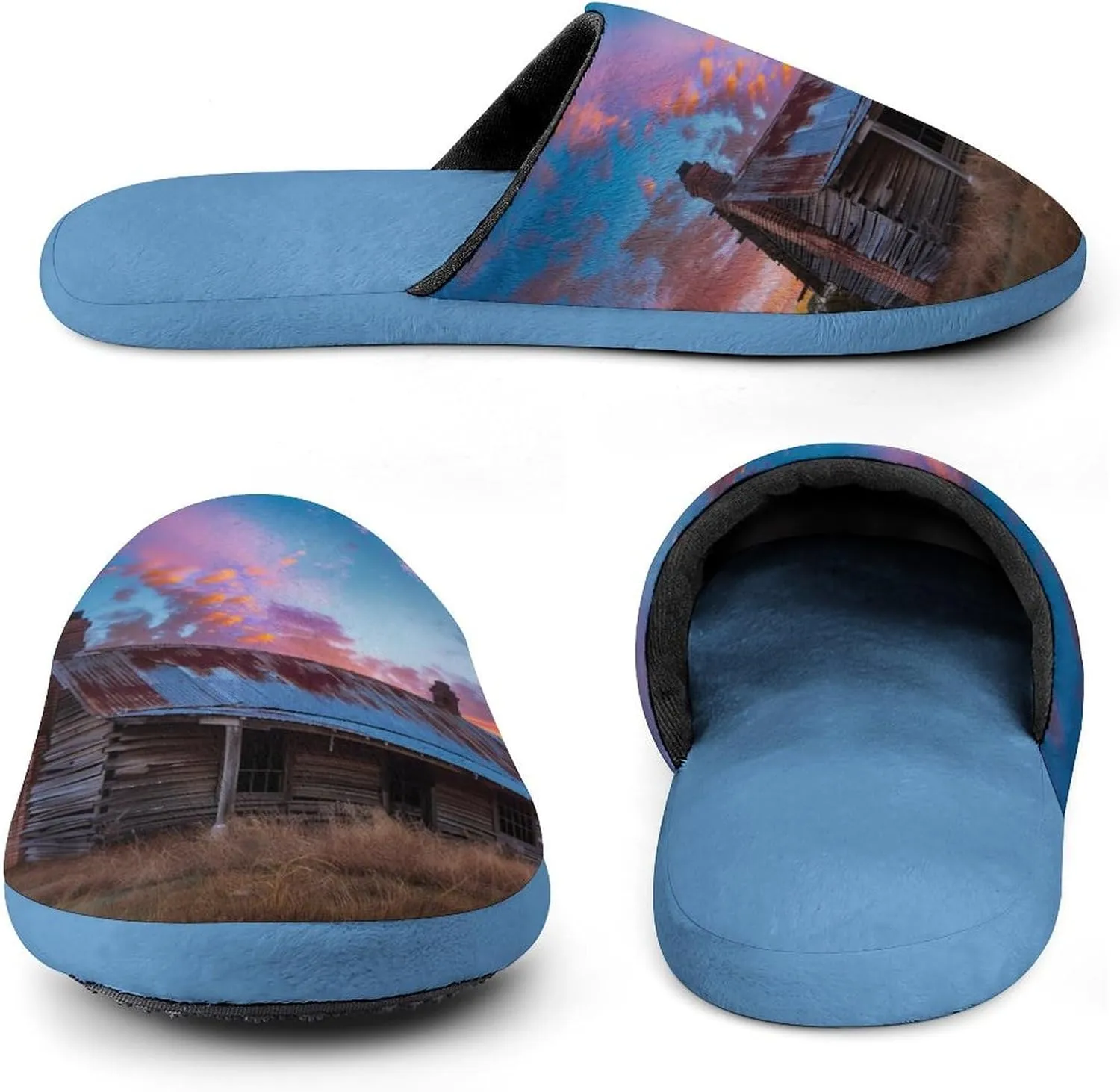 Prairie Sunset Lonely House Men's Slipper Non Slip Comfortable Winter Warm Home House Shoes Indoor Slippers