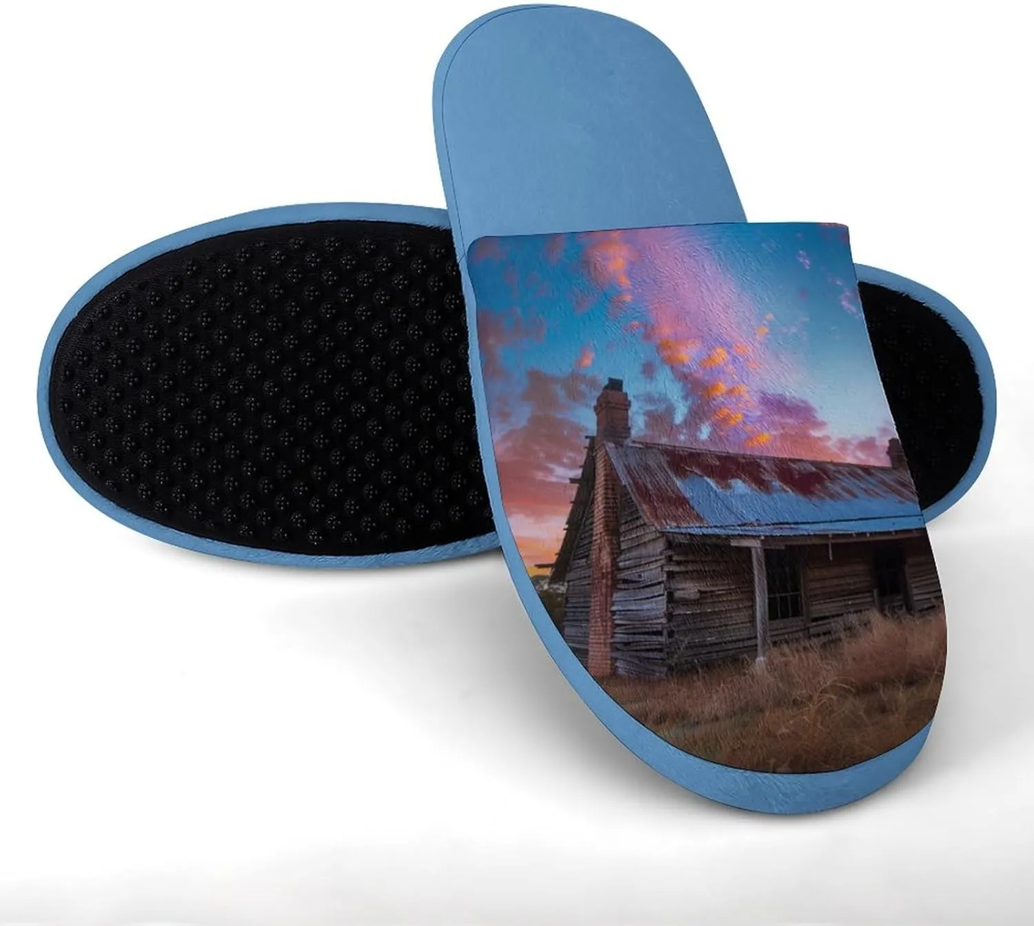 Prairie Sunset Lonely House Men's Slipper Non Slip Comfortable Winter Warm Home House Shoes Indoor Slippers