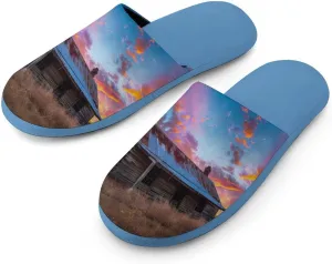 Prairie Sunset Lonely House Men's Slipper Non Slip Comfortable Winter Warm Home House Shoes Indoor Slippers