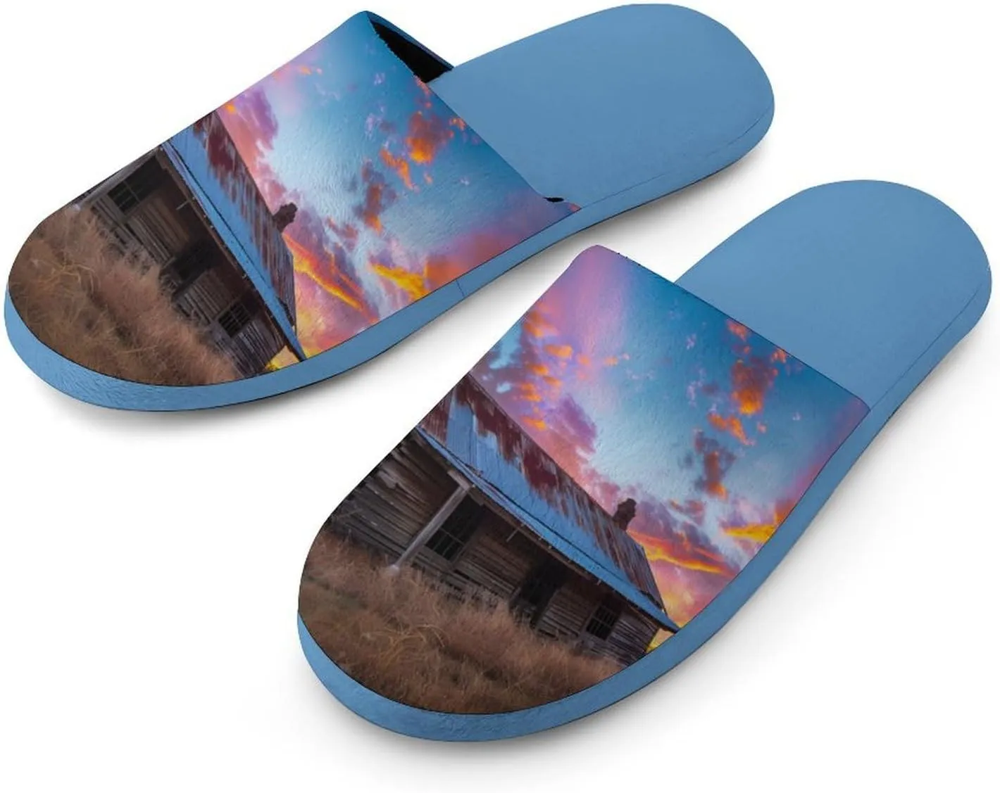 Prairie Sunset Lonely House Men's Slipper Non Slip Comfortable Winter Warm Home House Shoes Indoor Slippers