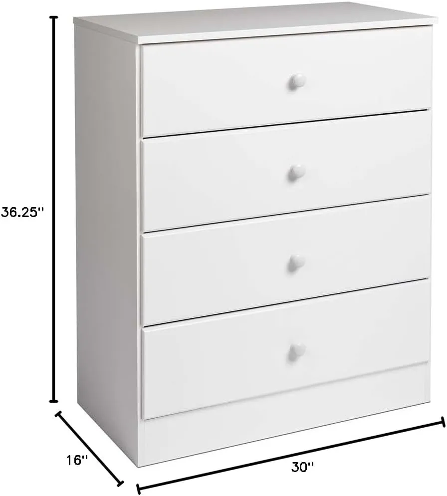 Prepac 4-Drawer 16" D x 30" W x 36.25" H & 5-Drawer 16" D x 31.5" W x 45.25" H White Bedroom Dressers Bundle