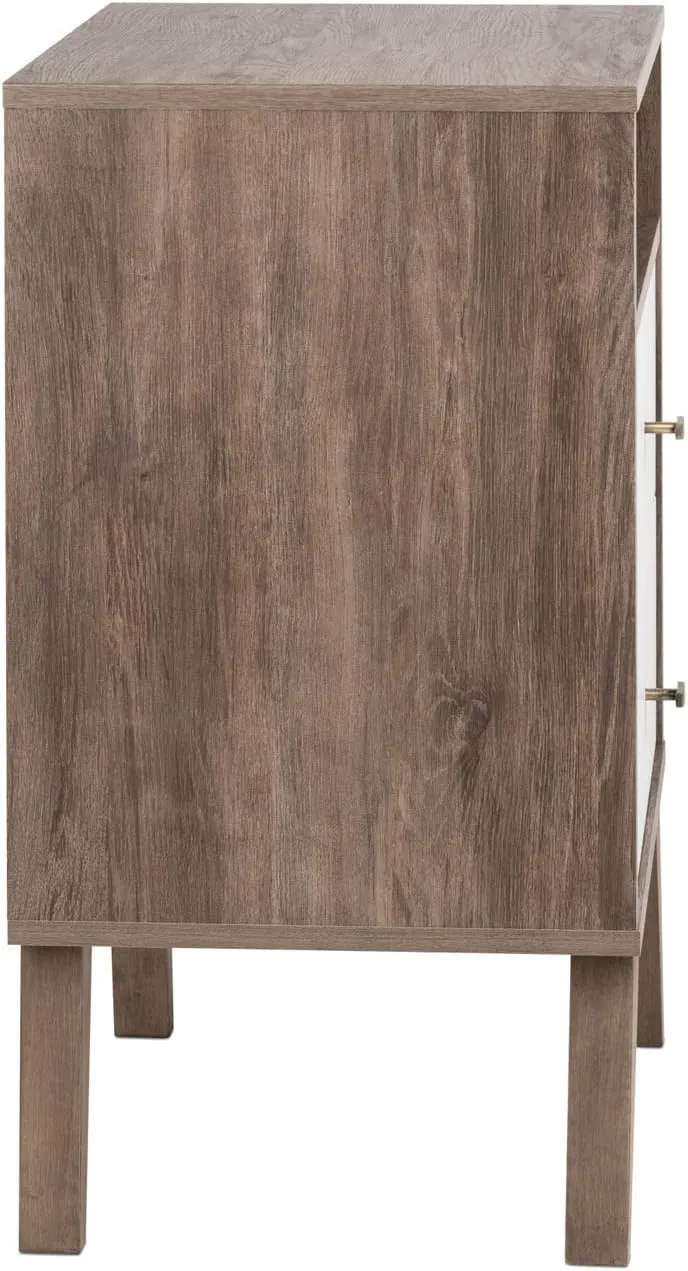 Prepac Milo Mid-Century Modern 2 Drawer Nightstand with Open Shelf, Bedside Table, Retro Style Bedroom Furniture, 16"D x 22.5"W x 29.5"H, Drifted Gray/White, DDNR-1405-1