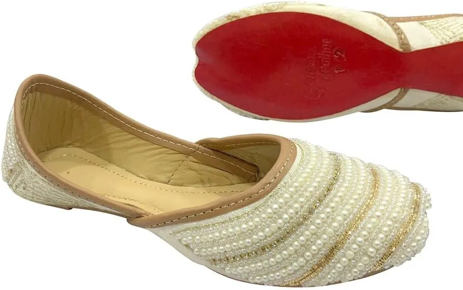 Punjabi Jutti for Girls Mojaris Toddler/Little Kid/Big Kid Formal Beaded Ballerina Flat Slip on Juti Girls Dress Party Shoes