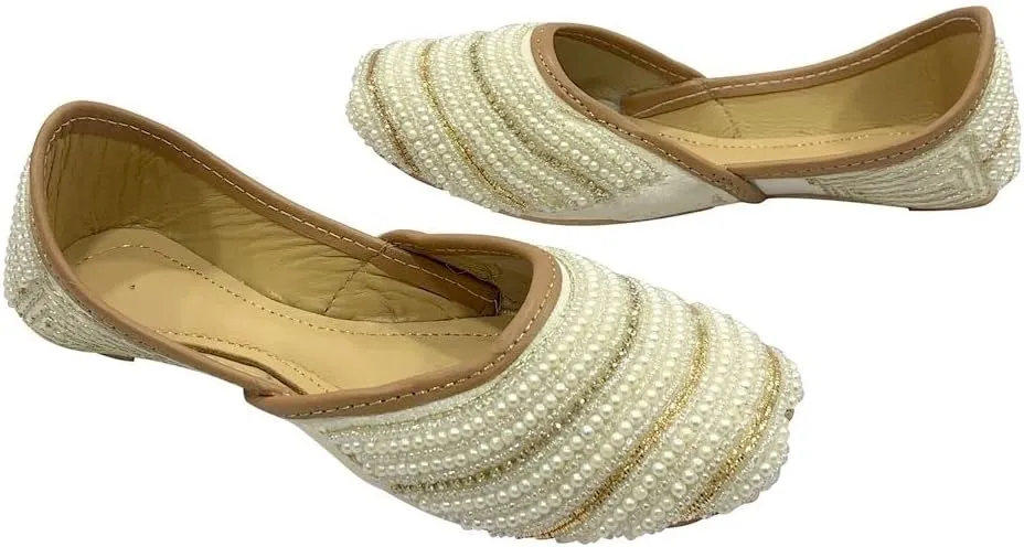 Punjabi Jutti for Girls Mojaris Toddler/Little Kid/Big Kid Formal Beaded Ballerina Flat Slip on Juti Girls Dress Party Shoes
