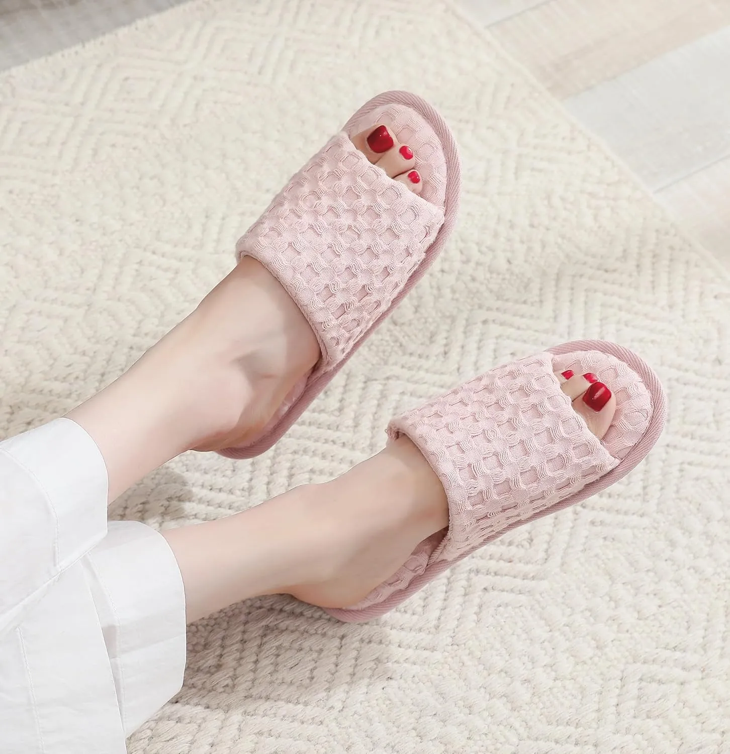 Pure Cotton Women’s Soft and Light Air-feeling Open-toe Indoor Slippers