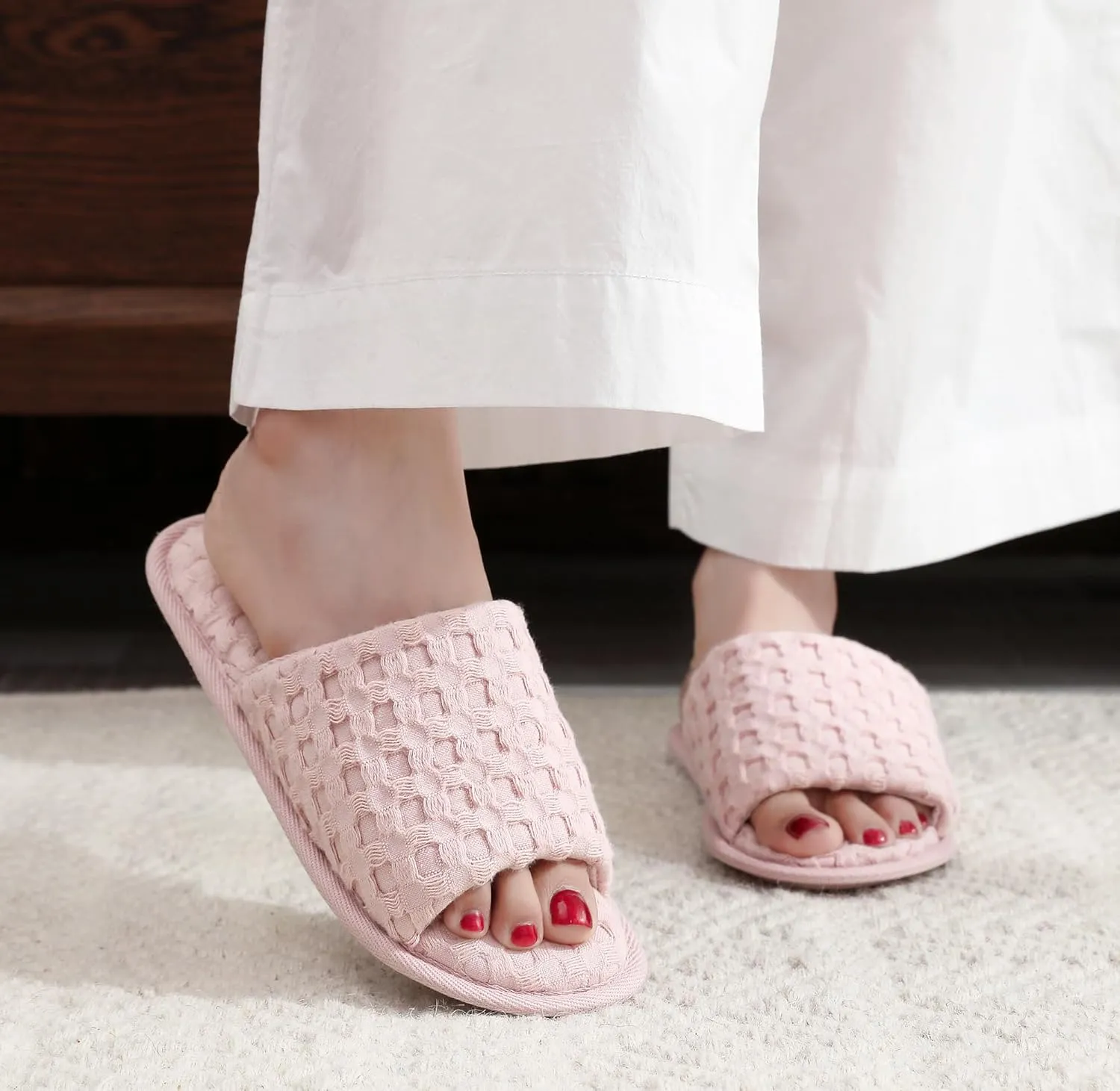 Pure Cotton Women’s Soft and Light Air-feeling Open-toe Indoor Slippers