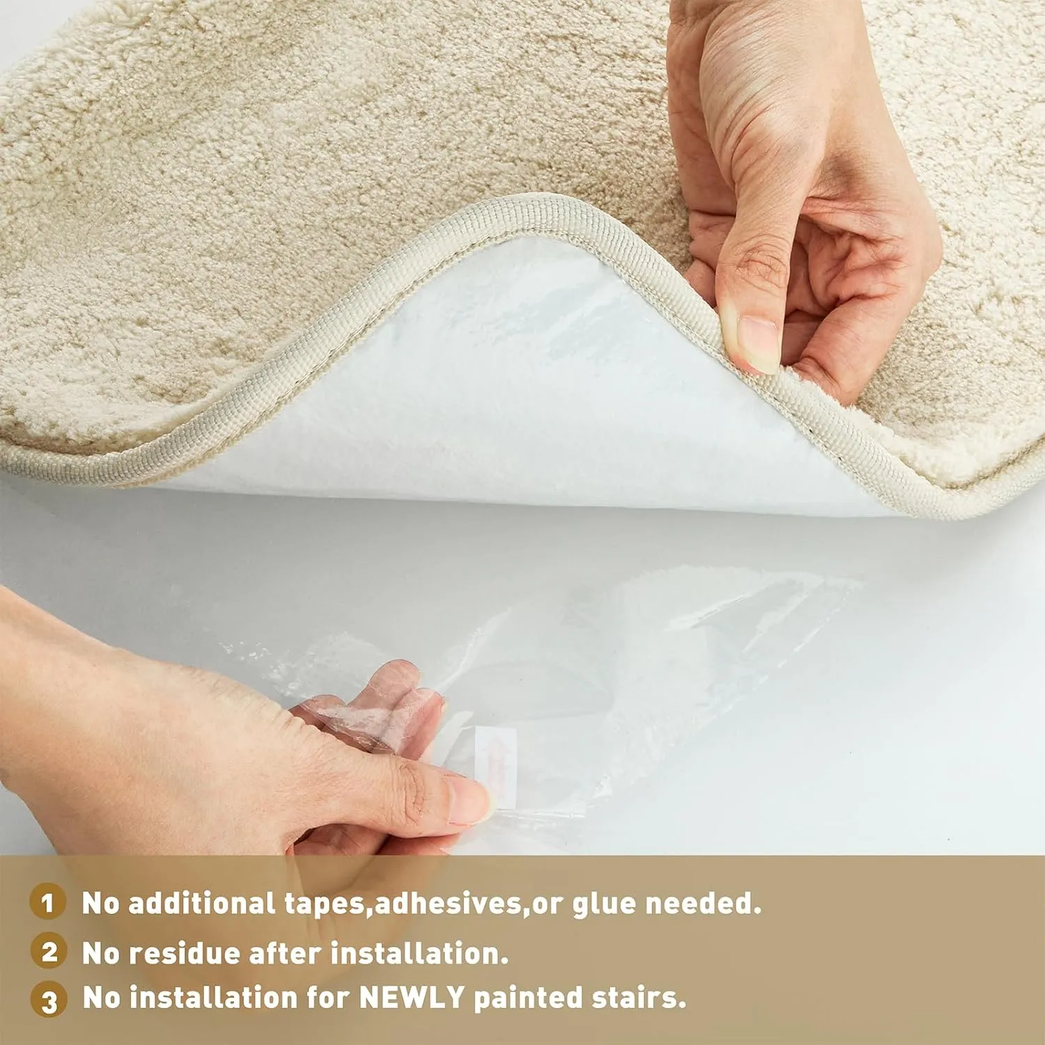 PURE ERA Carpet Stair Treads Ultra Plush 9.5" X 30"Soft Bullnose Indoor Stair Protectors Pet-Friendly Non-Slip Skid Resistant Tape Free Washable Reusable(2 Pieces,Beige)