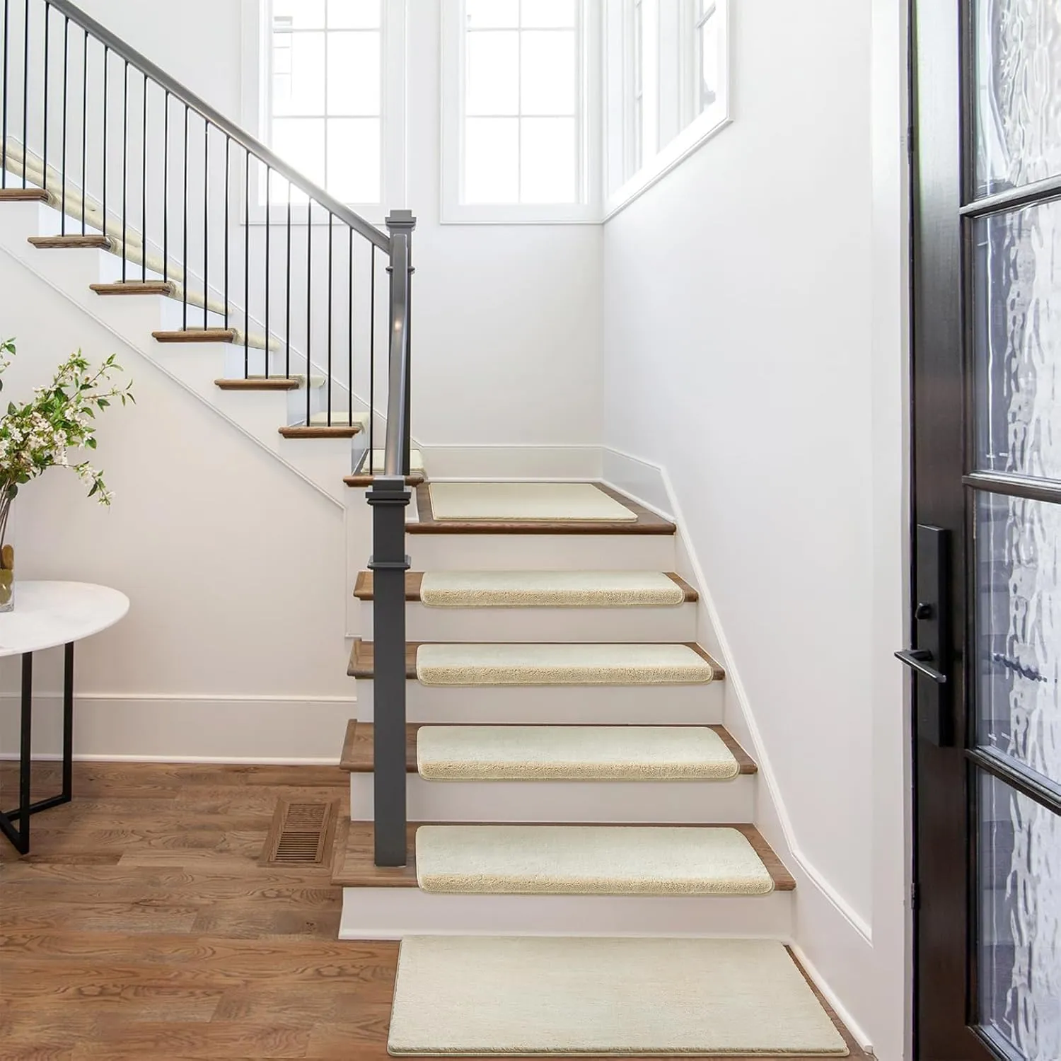 PURE ERA Carpet Stair Treads Ultra Plush 9.5" X 30"Soft Bullnose Indoor Stair Protectors Pet-Friendly Non-Slip Skid Resistant Tape Free Washable Reusable(2 Pieces,Beige)