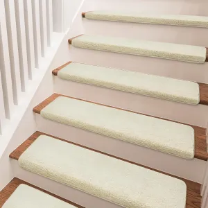 PURE ERA Carpet Stair Treads Ultra Plush 9.5" X 30"Soft Bullnose Indoor Stair Protectors Pet-Friendly Non-Slip Skid Resistant Tape Free Washable Reusable(2 Pieces,Beige)