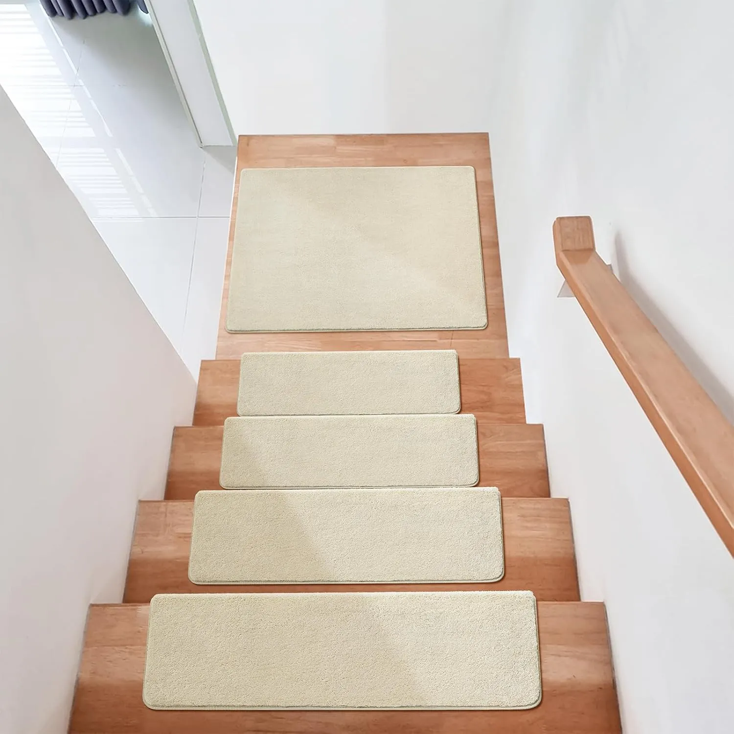 PURE ERA Carpet Stair Treads Ultra Plush 9.5" X 30"Soft Bullnose Indoor Stair Protectors Pet-Friendly Non-Slip Skid Resistant Tape Free Washable Reusable(2 Pieces,Beige)
