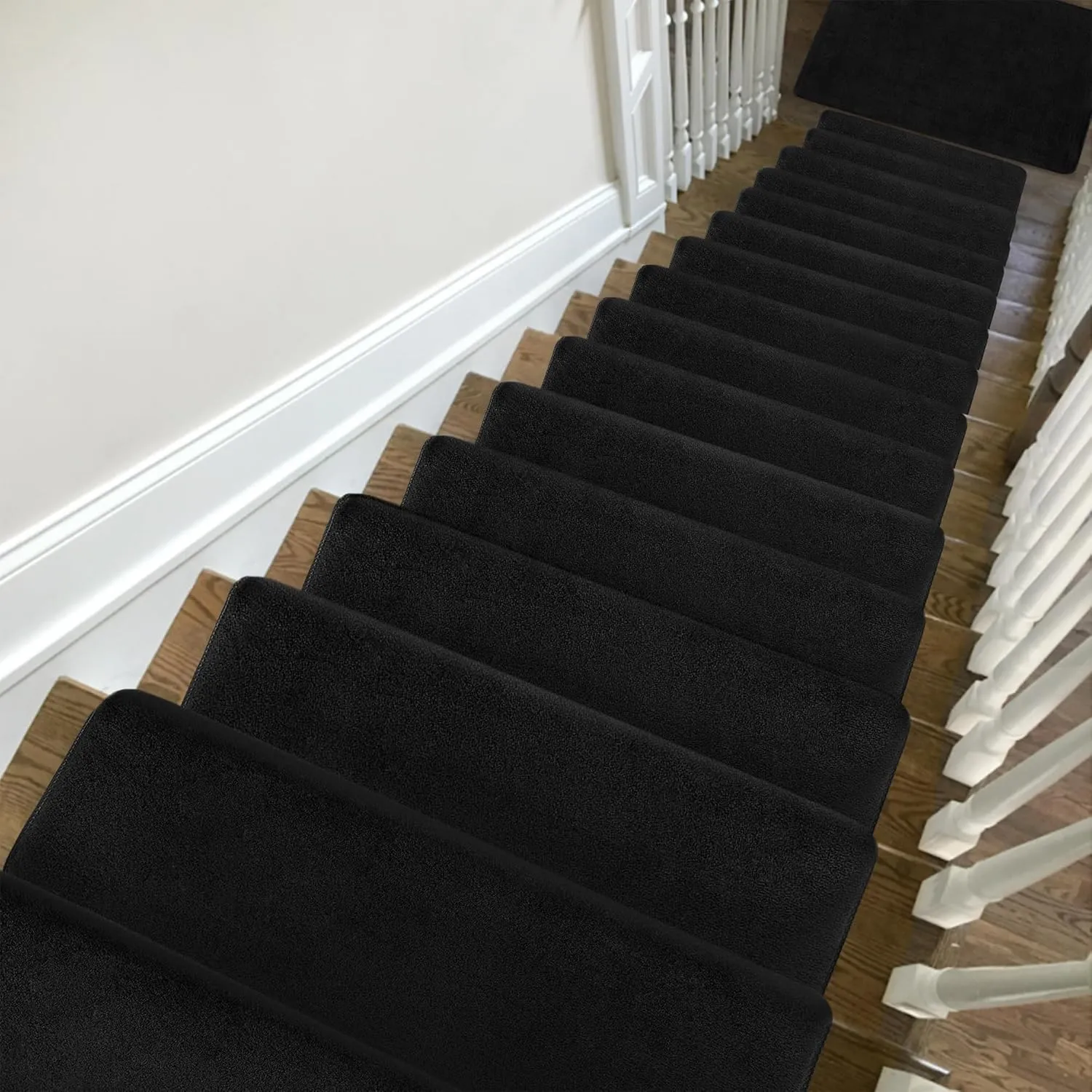 PURE ERA Carpet Stair Treads Ultra Plush 9.5" X 30"Soft Bullnose Indoor Stair Protectors Pet-Friendly Non-Slip Skid Resistant Tape Free Washable Reusable(2 Pieces,Black)