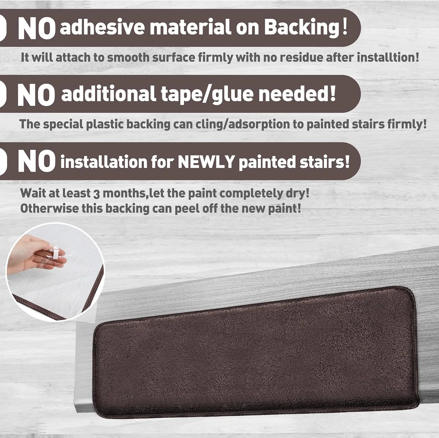 PURE ERA Carpet Stair Treads Ultra Plush 9.5" X 30"Soft Bullnose Indoor Stair Protectors Pet-Friendly Non-Slip Skid Resistant Tape Free Washable Reusable(2 Pieces,Dark Brown)