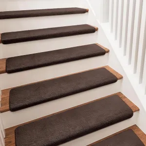 PURE ERA Carpet Stair Treads Ultra Plush 9.5" X 30"Soft Bullnose Indoor Stair Protectors Pet-Friendly Non-Slip Skid Resistant Tape Free Washable Reusable(2 Pieces,Dark Brown)