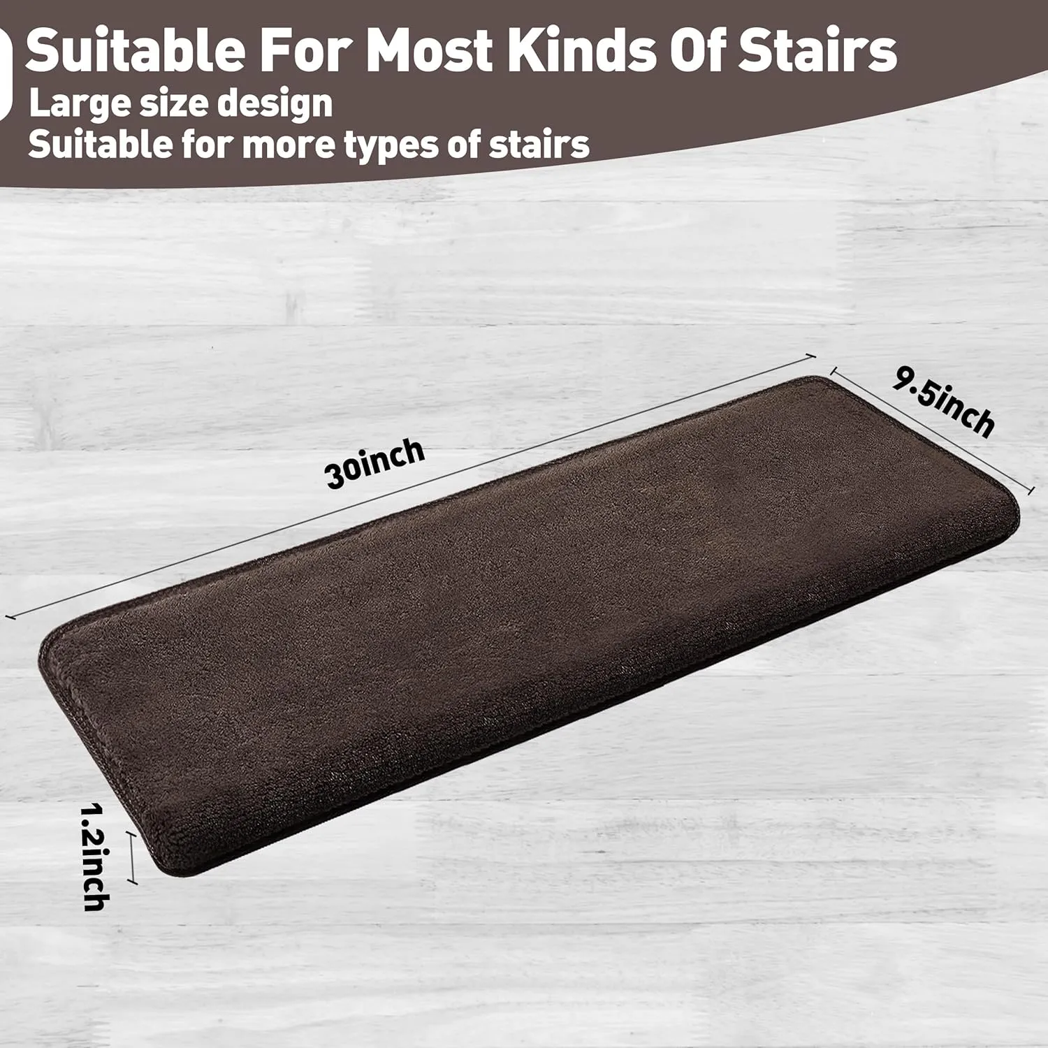 PURE ERA Carpet Stair Treads Ultra Plush 9.5" X 30"Soft Bullnose Indoor Stair Protectors Pet-Friendly Non-Slip Skid Resistant Tape Free Washable Reusable(2 Pieces,Dark Brown)