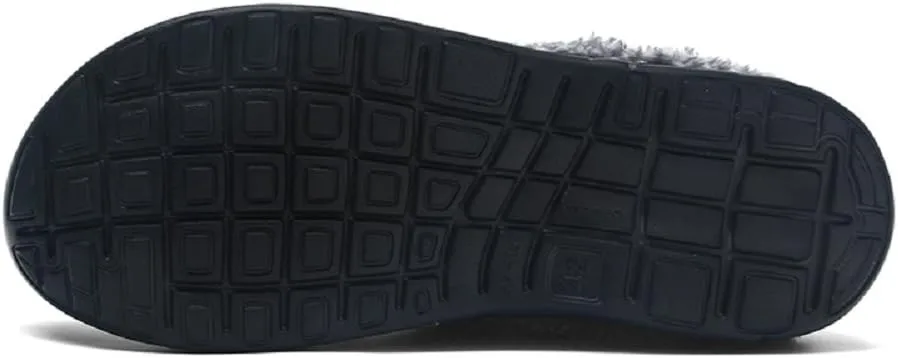 QISHENG Men's Women Mules Clogs Slip On Garden Shoes Fur Lined Slides Flip Flops Warm Winter Slipper Black