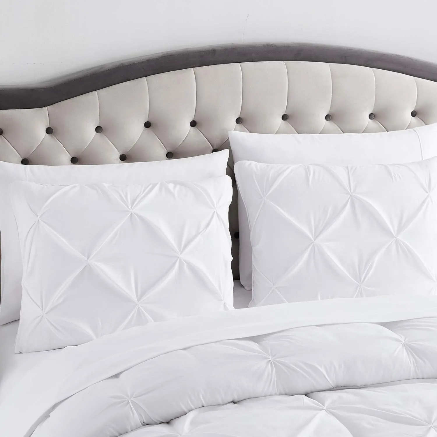 Queen Comforter Set 8 Piece Bed in a Bag with Bed Skirt, Fitted Sheet, Flat Sheet, 2 Pillowcases, 2 Pillow Shams, Queen, Pintuck White