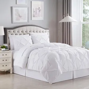 Queen Comforter Set 8 Piece Bed in a Bag with Bed Skirt, Fitted Sheet, Flat Sheet, 2 Pillowcases, 2 Pillow Shams, Queen, Pintuck White