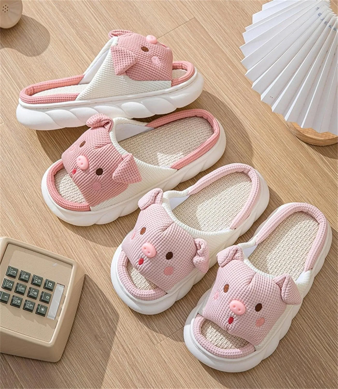 Rabbit And Bear Linen Slippers, Cute Animal Lace Slippers,Cotton Linen Couple's Home Shoes Indoor And Outdoor