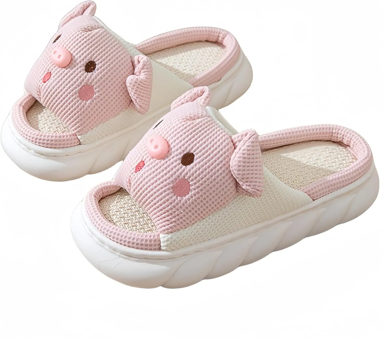 Rabbit And Bear Linen Slippers, Cute Animal Lace Slippers,Cotton Linen Couple's Home Shoes Indoor And Outdoor