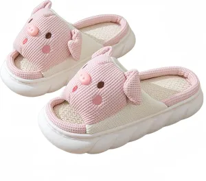 Rabbit And Bear Linen Slippers, Cute Animal Lace Slippers,Cotton Linen Couple's Home Shoes Indoor And Outdoor