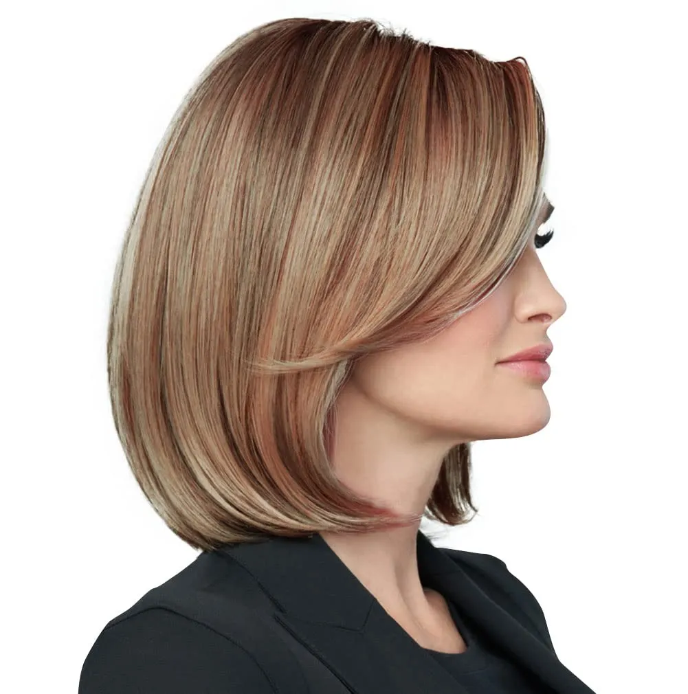 Raquel Welch Portrait Mode Soft Smooth Layered Chin Length Bob Wig by Hairuwear, Average Cap, RL10/22SS Iced Cappuccino