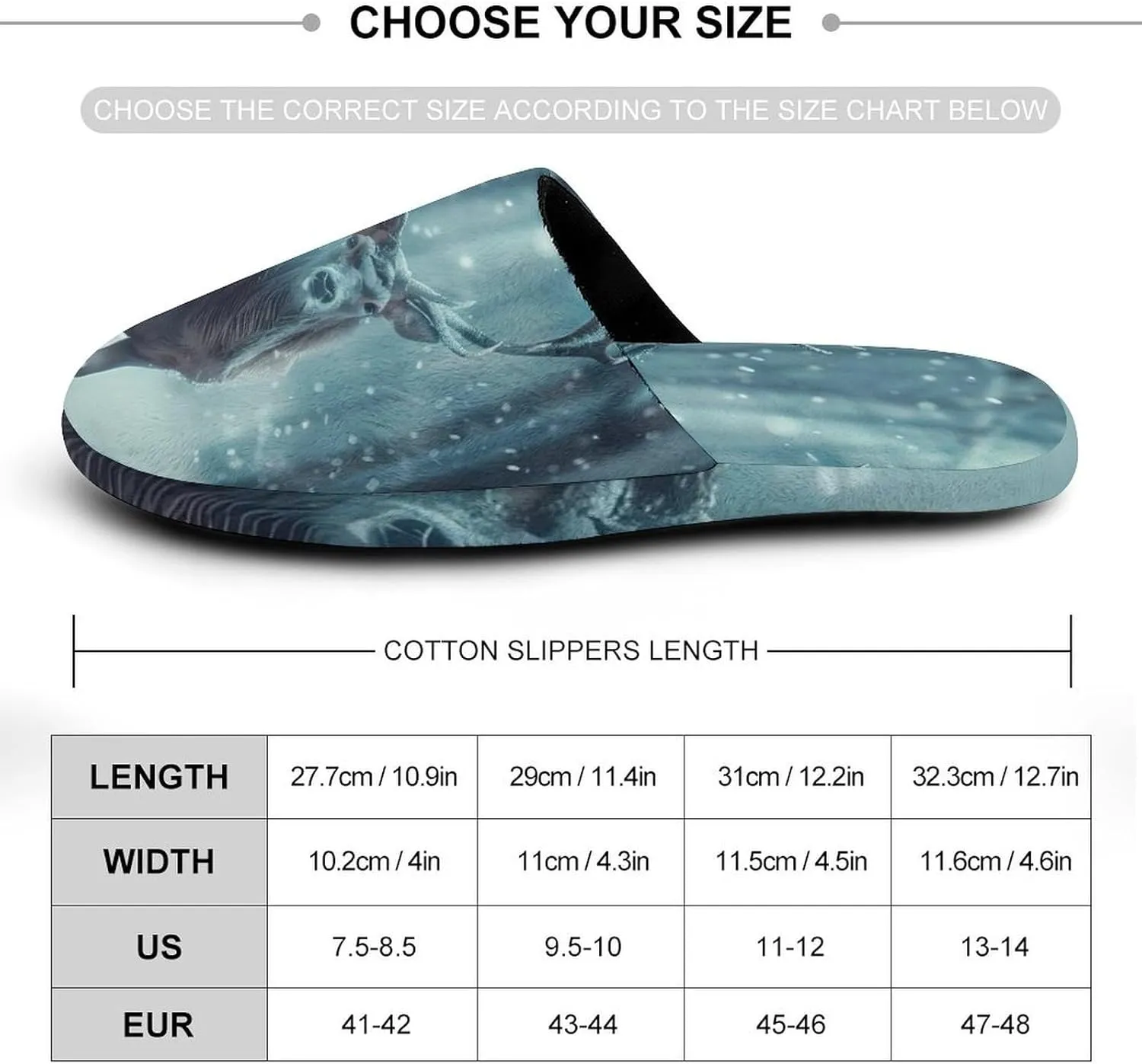 Reindeer in A Blizzard Flannel Cotton Slippers Anti-Skid Indoor Outdoor Slippers Closed Toe Slip-on House Shoes
